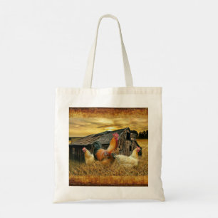Vintage Rooster-Hühner Rustikaler Barcoop Tragetasche