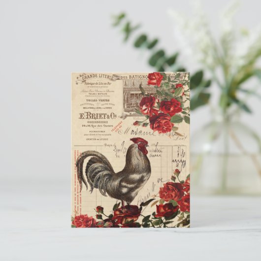 Vintage Rooster Postkarte (Stehend Vorderseite)