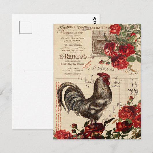Vintage Rooster Postkarte (Vorne/Hinten)