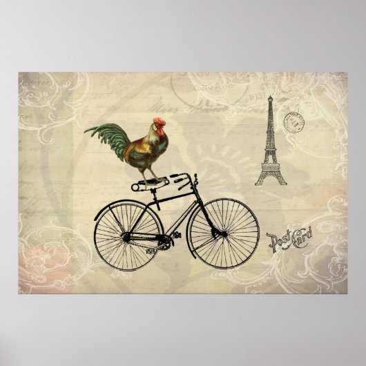 Vintage Rooster Riding a Bike by the Eiffel Tower Poster (Vorne)
