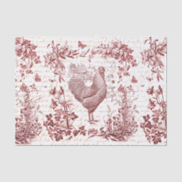 Vintage Rooster Rooster Roter Toile Blumenschrift Seidenpapier