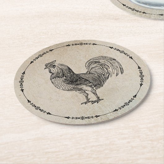 Vintage Rooster Runder Pappuntersetzer (Angewinkelt)