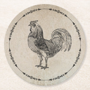 Vintage Rooster Runder Pappuntersetzer