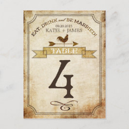 Vintage Rooster-Rustikal-Tischnummer Postkarte