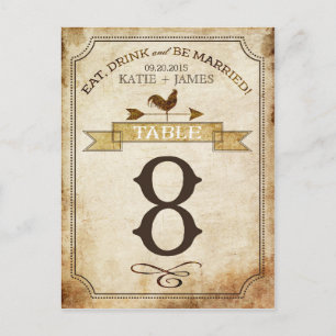 Vintage Rooster-Rustikal-Tischnummer Postkarte