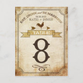 Vintage Rooster-Rustikal-Tischnummer Postkarte (Vorderseite)