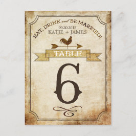 Vintage Rooster-Rustikal-Tischnummer Postkarte