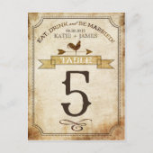 Vintage Rooster-Rustikal-Tischnummer Postkarte (Vorderseite)