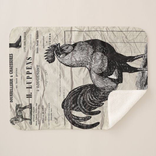 Vintage Rooster Sherpadecke (Vorderseite (Horizontal))