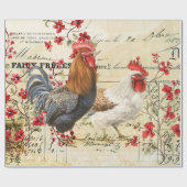 Vintage Rooster und Hen Ephemera Decoupage Geschenkpapier (Flach)