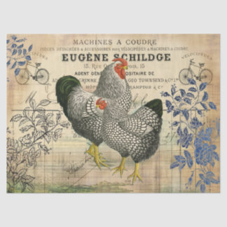 Vintage Rooster und Hen Ephemera Decoupage Seidenpapier