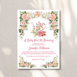 Vintage rosa Aquarell-Rosen-Blumen-Teeparty-Baby Einladung