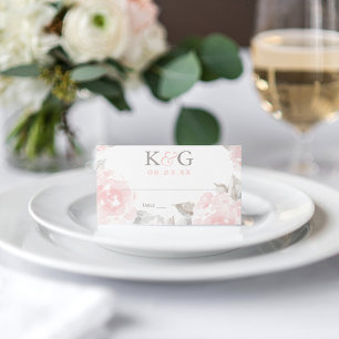 Vintage-Rosa-Aquarell-Rosen-Hochzeitsmonogramm Platzkarte