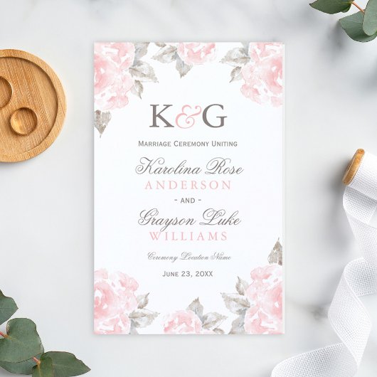 Vintage rosa Aquarell-Rosen-Hochzeitsprogramme
