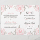 Vintage rosa Aquarell-Rosen-Hochzeitsprogramme (Vorderseite)