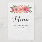Vintage Rosa Aquarellfarben-Blume Hochzeitsmenü Menükarte (Rückseite)