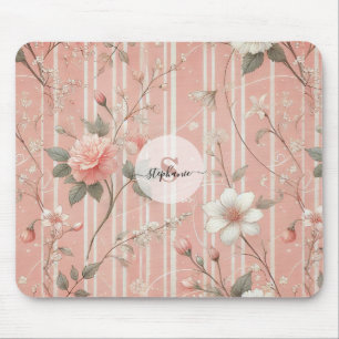 Vintage rosa auf gestreiftem rosa Hintergrund Mousepad