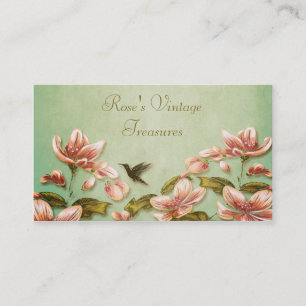 Vintage rosa Azaleen auf grünem Nebel Retro Visitenkarte