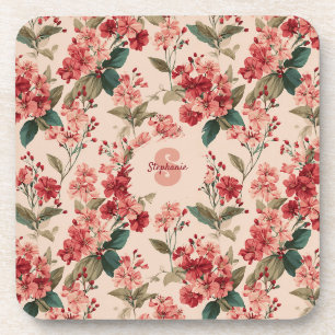 Vintage rosa Azaleen-Blumenmuster – Klassiker Getränkeuntersetzer