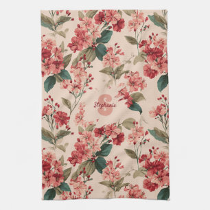 Vintage-Rosa-Azaleen-Blumenmuster – Klassisch Geschirrtuch