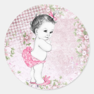 Vintage-Rosa-Baby-Shower-Aufkleber Runder Aufkleber