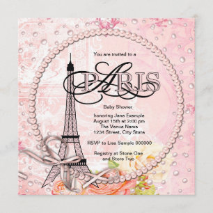Vintage-Rosa-Baby-Shower-Einladungen aus Paris Einladung