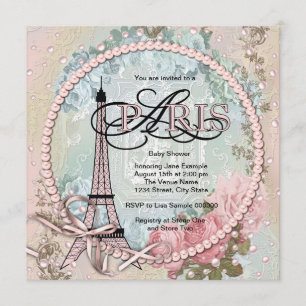 Vintage-Rosa-Baby-Shower-Einladungen aus Paris Einladung