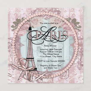 Vintage rosa Baby-Shower-Einladungen aus Paris Einladung
