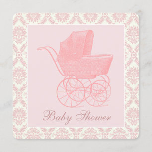 Vintage-Rosa-Babykutsche-Babymädchen-Party Einladung