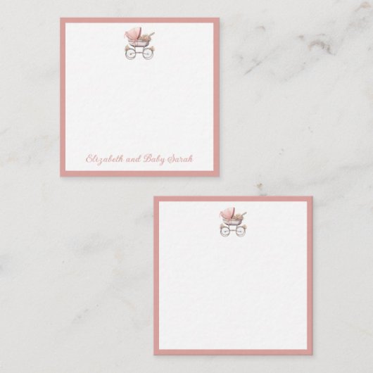 Vintage Rosa Babytrage Personalisiert Mitteilungskarte (Vorne/Hinten)