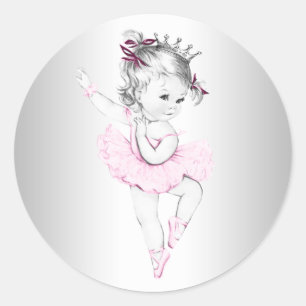 Vintage-Rosa-Ballerina-Baby-Shower-Aufkleber Runder Aufkleber