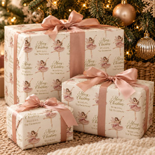 Vintage Rosa Ballerina Personalisiertes Weihnachte Geschenkpapier
