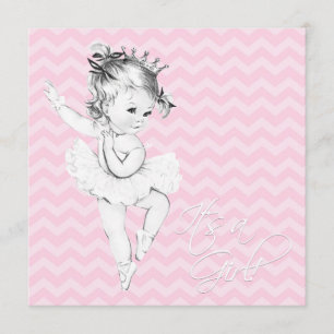 Vintage Rosa Ballerina Prinzessin Babyparty Einladung