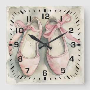 Vintage-Rosa-Band-Ballett-Flats Quadratische Wanduhr