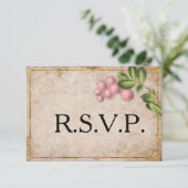 Vintage Rosa Berries Hochzeit RSVP Karte (Stehend Vorderseite)