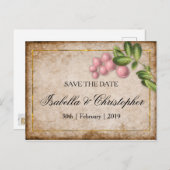 Vintage rosa Berries Hochzeit speichern das Datum Ankündigungspostkarte (Vorne/Hinten)
