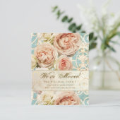 Vintage Rosa Blau Damaske Moving Card (Stehend Vorderseite)