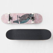 Vintage rosa blaue niedliche Eule Skateboard (Horizontal)