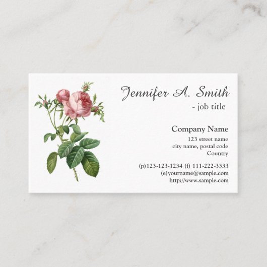 Vintage rosa Blume berufliches Geschäft Visitenkarte (Vorderseite)