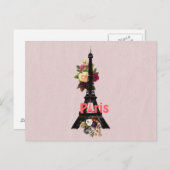 Vintage rosa Blume Der französische Eiffelturm Postkarte (Vorne/Hinten)