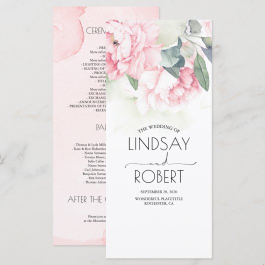 Vintage rosa Blume Elegante Hochzeitsprogramme Programm (Vorne/Hinten)