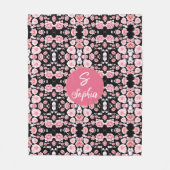 Vintage rosa Blume Elegantes Monogramm Fleecedecke (Vorderseite)
