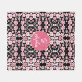 Vintage rosa Blume Elegantes Monogramm Fleecedecke (Vorderseite (Horizontal))