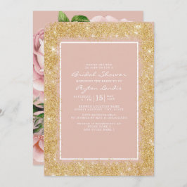 Vintage rosa Blume Gold Glitzer Brautparty Einladung
