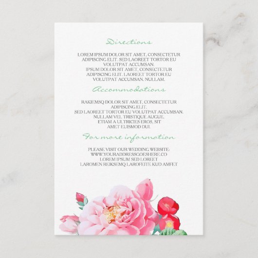 Vintage rosa Blume Hochzeitsdetails - Informatione Begleitkarte (Vorderseite)