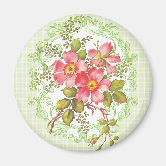 Vintage Rosa Blume Hütte Traum Magnet (Vorne)