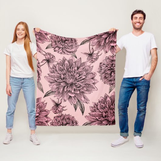 Vintage rosa Blume Illustriertes Muster Fleecedecke (Beispiel)