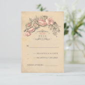 Vintage rosa Blume schick Hochzeit RSVP Karte (Stehend Vorderseite)