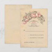 Vintage rosa Blume schick Hochzeit RSVP Karte (Vorne/Hinten)