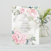 Vintage rosa Blume und Grüntaufe Einladung (Stehend Vorderseite)